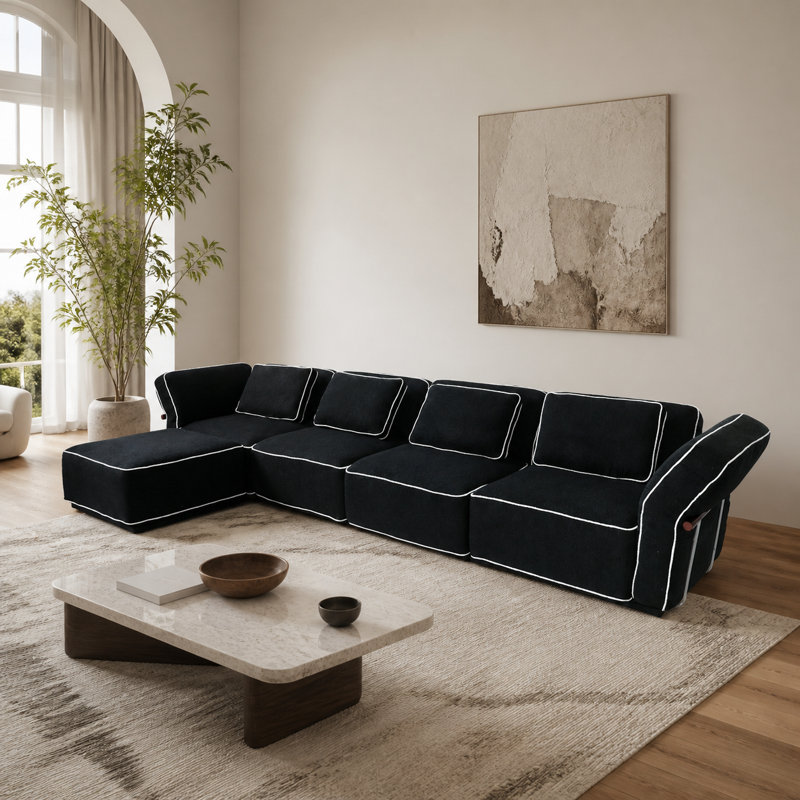 Canapé modulaire en L Adonia Penrith, Black Boucle