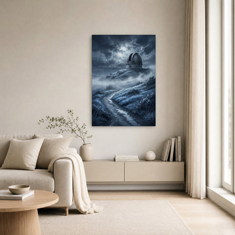 Art mural bleu sur toile "Misty Hill", H 36 po x l 24 po