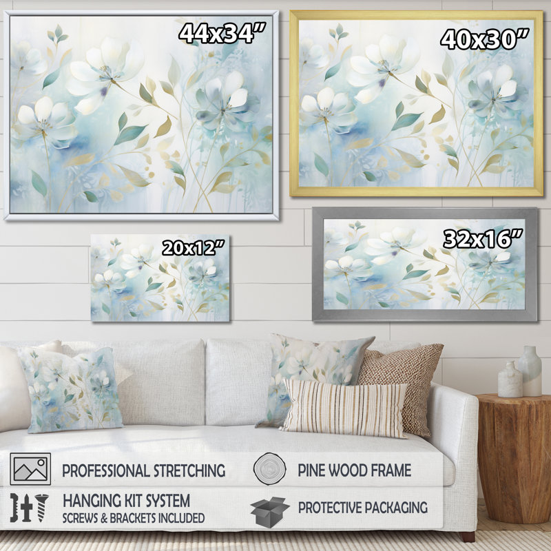 «Blue Botanical Rhythms I», art mural abstrait sur toile, Toile tendue, H 24 po x l 32 po x P 1 po