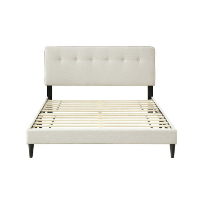 Lit tapissier blanc cassé dans une boîte avec profondeur de 80 po, largeur de 58,5 po, hauteur de 42,5 po, boîte de tête de lit, charge, tête de lit, lb