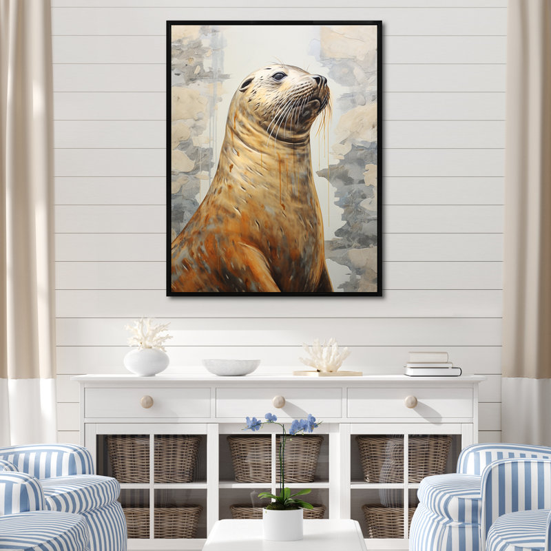 Magnifique otarie sur toile, Cadre flottant noir, H 32 po x l 24 po x P 1 po