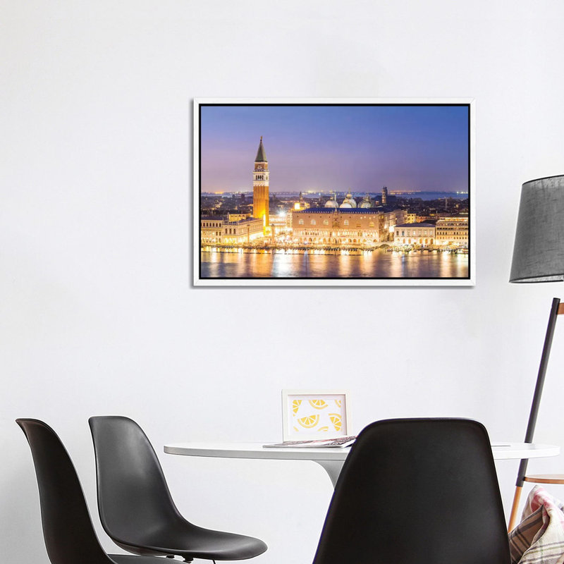 Aerial Of Venice At Night by Matteo Colombo - Gallery-Wrapped Canvas Giclée on Canvas, 101.6 cm H x 66.04 cm W, White Framed