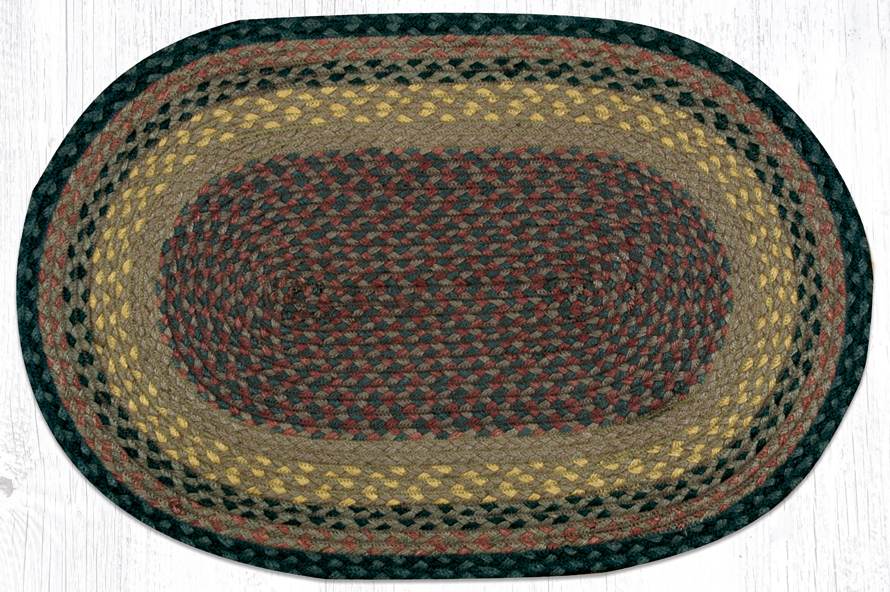 Hand Braided Natural Jute Rug With Beige & Green Triple Line New