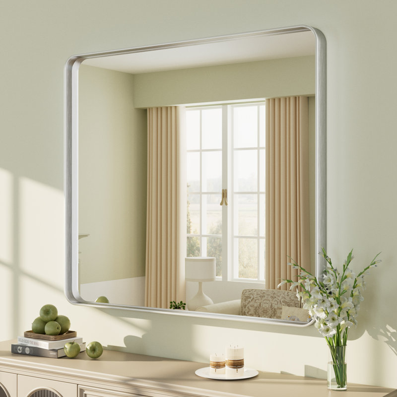 Miroir mural Aevar, Argent brossé, 36 po x 32 po