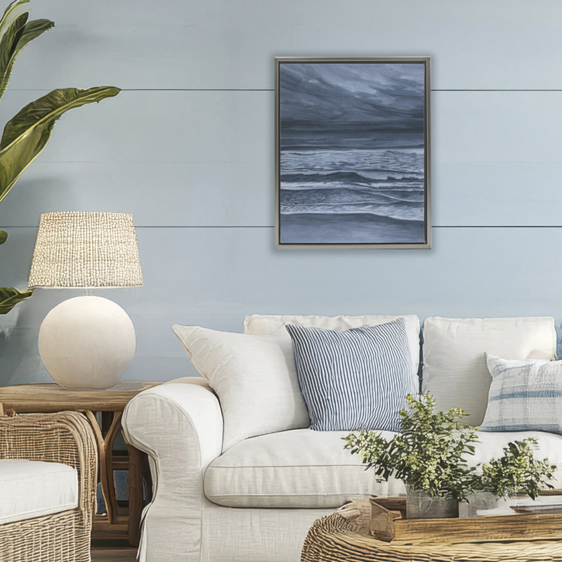 Cadre flottant Dramatic Sea Storm Coast, design par Grace Popp, Cadre flottant gris lustré, H 21 po x l 17 po