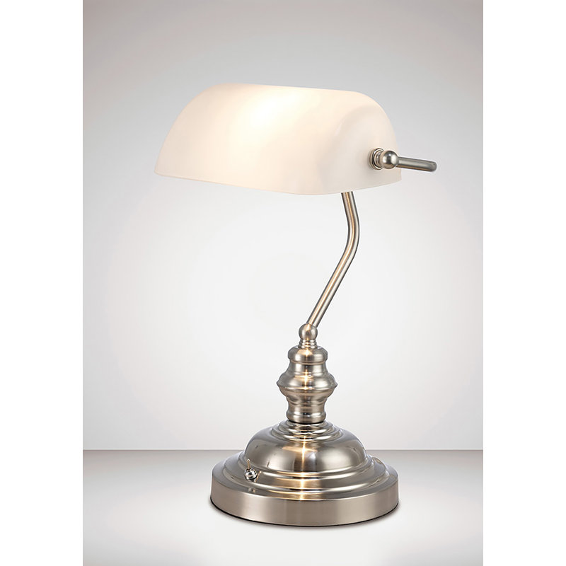 Krantz Metal Bankers Lamp, Satin Nickel/White