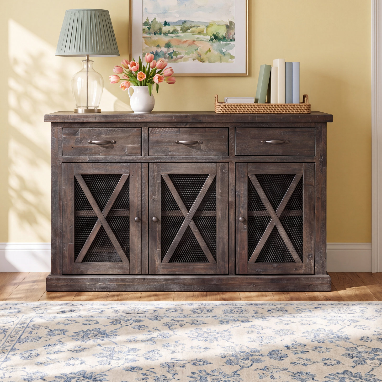 Kinston 74" Solid Wood Sideboard, Distressed Brown