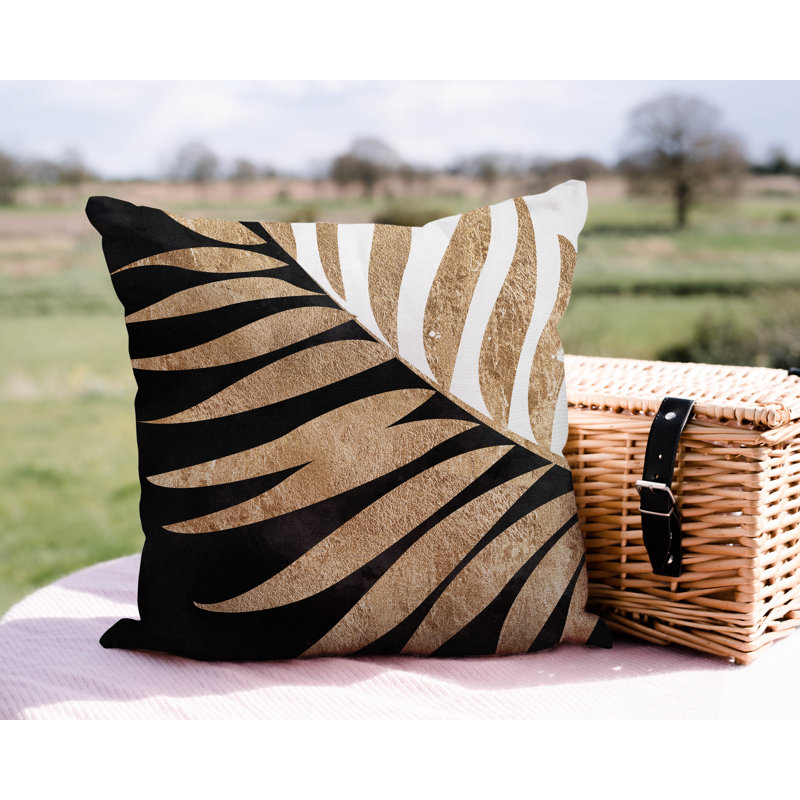 Pom Fern Indoor/Outdoor Throw Pillow, Black/Gold/White, 19W" x 19H"