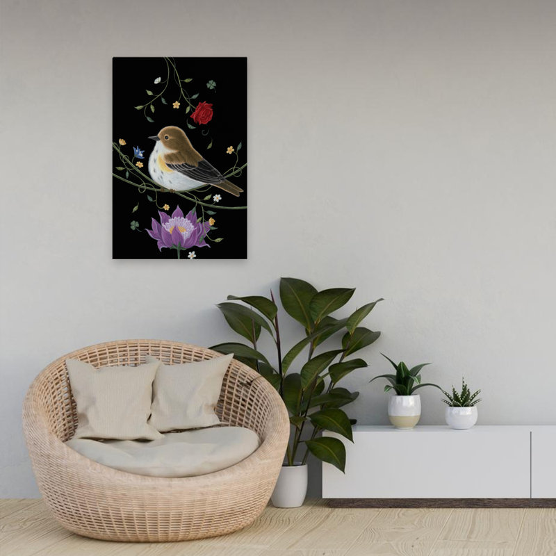 Gisèle - animaux fantaisie oiseaux fleurs roses, H 24 po x l 16 po