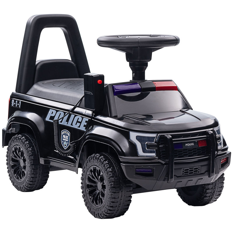 Black Police Car Ride-On with Megaphone and Storage