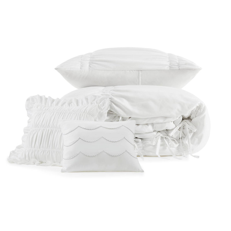 Ensemble d'édredon 4 pièces pour lit simple / simple TG Ivy White, Simple / Simple TG, Blanc
