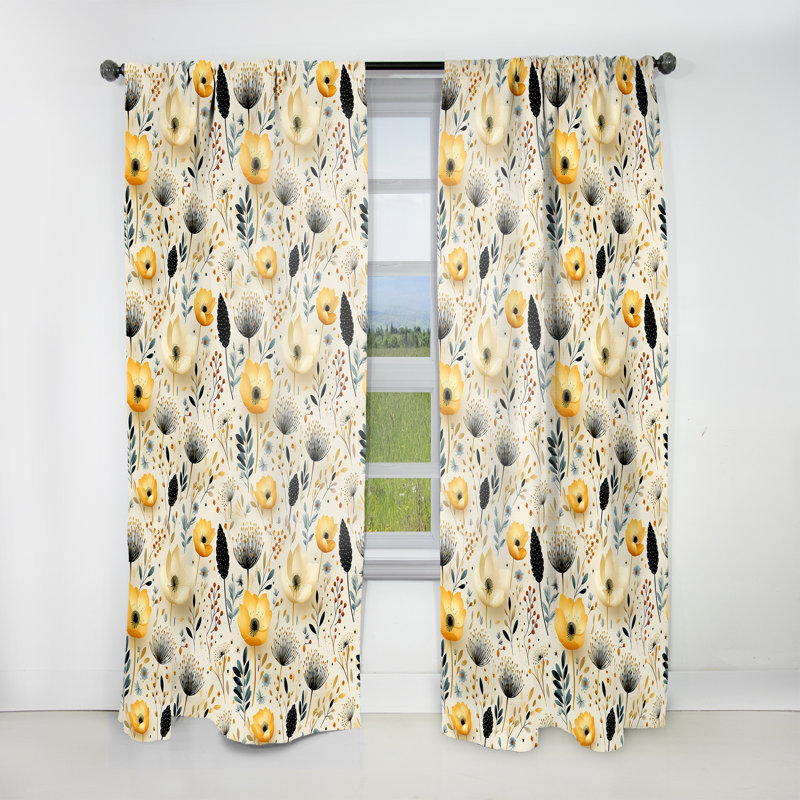 Neutre fleurs beige motif Boho I - Rideau Boho - Rideau abstrait obscurcissant - 1 panneau, L 52 po x L 108 po