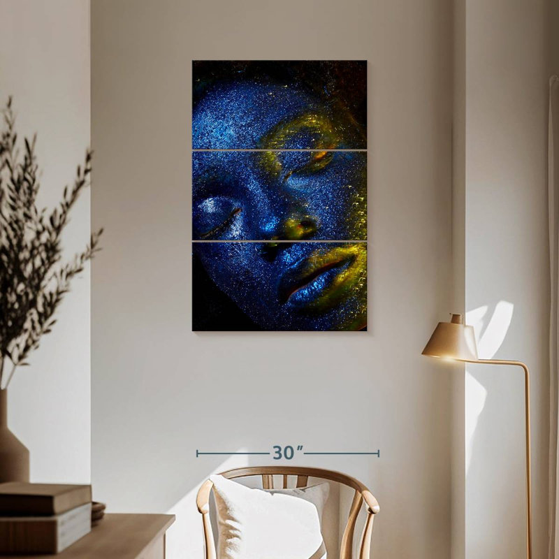 Senne Blue Glitter Face Portrait, 57'' H x 36'' W