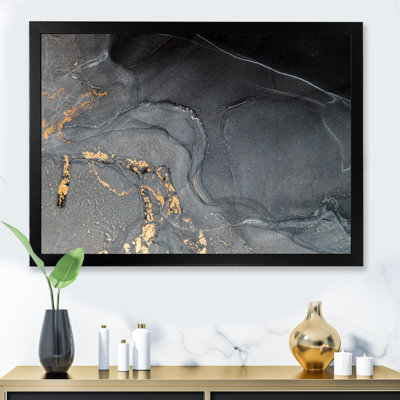 Gloden - Marbre noir et gris, art Ripples - art mural sur toile Glam
