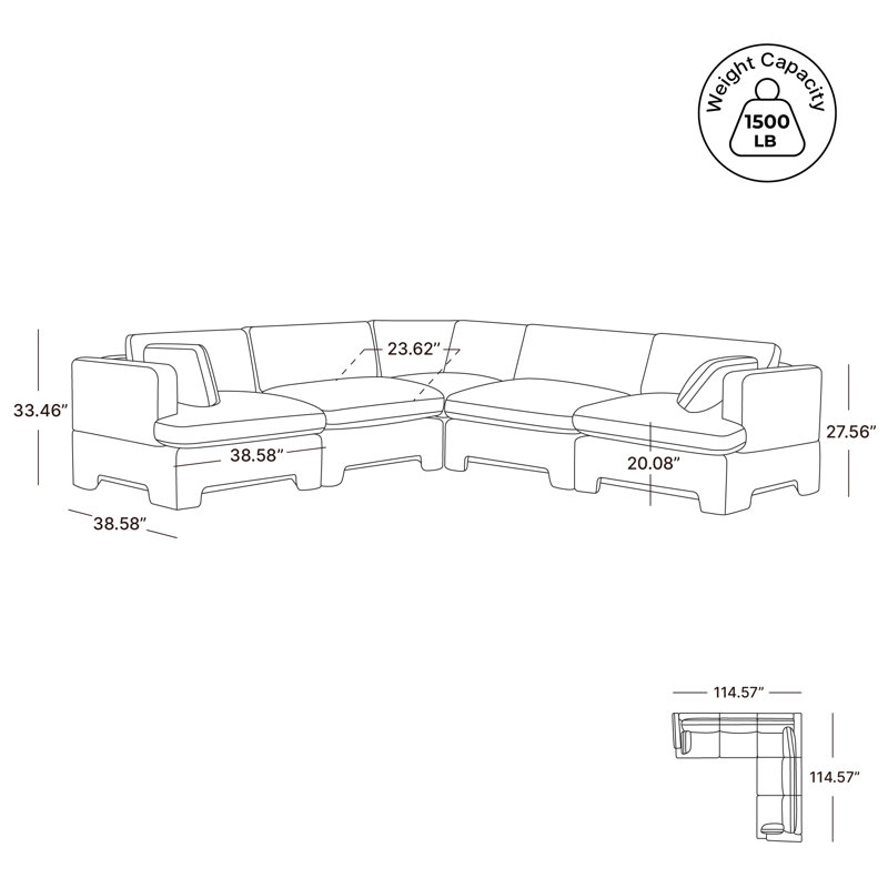 Canapé modulaire rembourré 5 pièces Jolie, Boucle texturée naturelle moelleuse