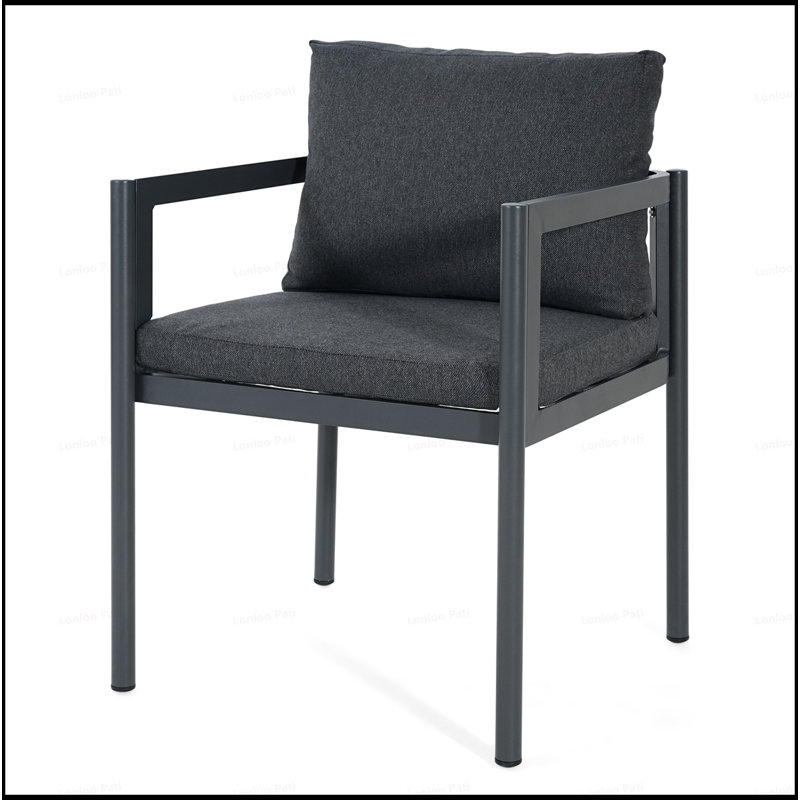 All-Weather Aluminum Frame Outdoor Dining Chair Set With Comfortable Fabric Cushions, Supports 300Lbs, Dark Gray