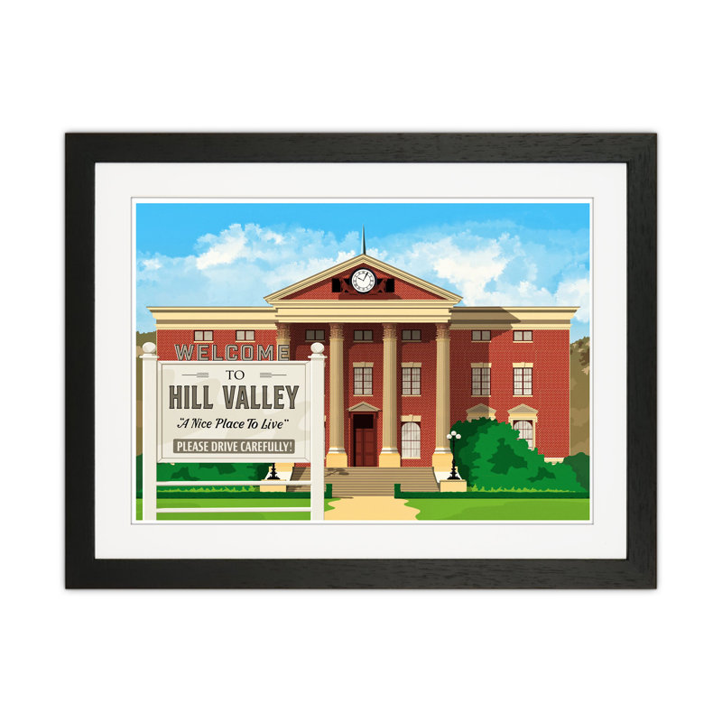Hill Valley 1955 Revised by Richard O'Neill - Print, 33.5cm H x 43.5cm W x 3cm D, Black Framed