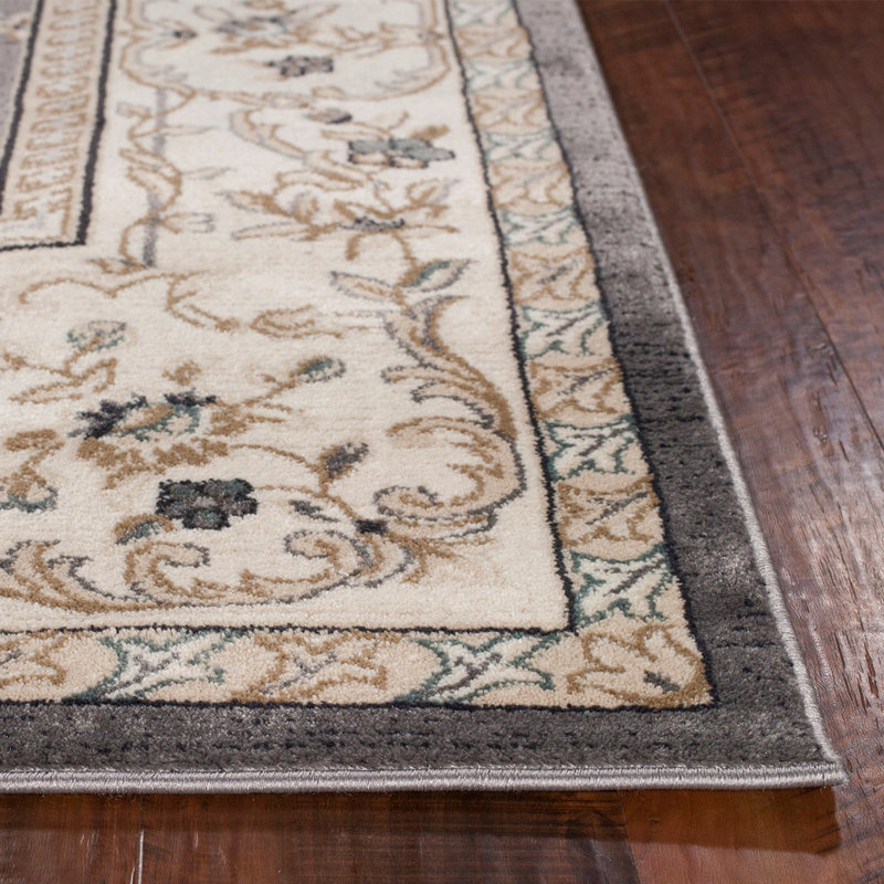 Vianney Oriental Area Rug, Rectangle 9' x 12', Gray/Ivory