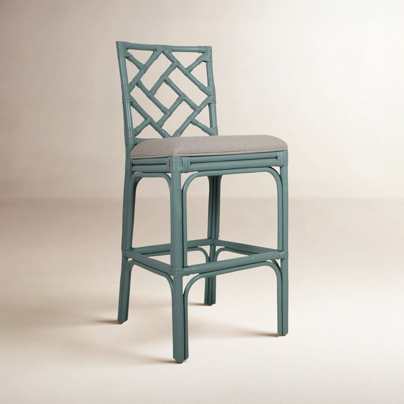 Fulton Woven Stool, Beige Seat / Seafoam Green Frame, Bar Stool (30" Seat Height)