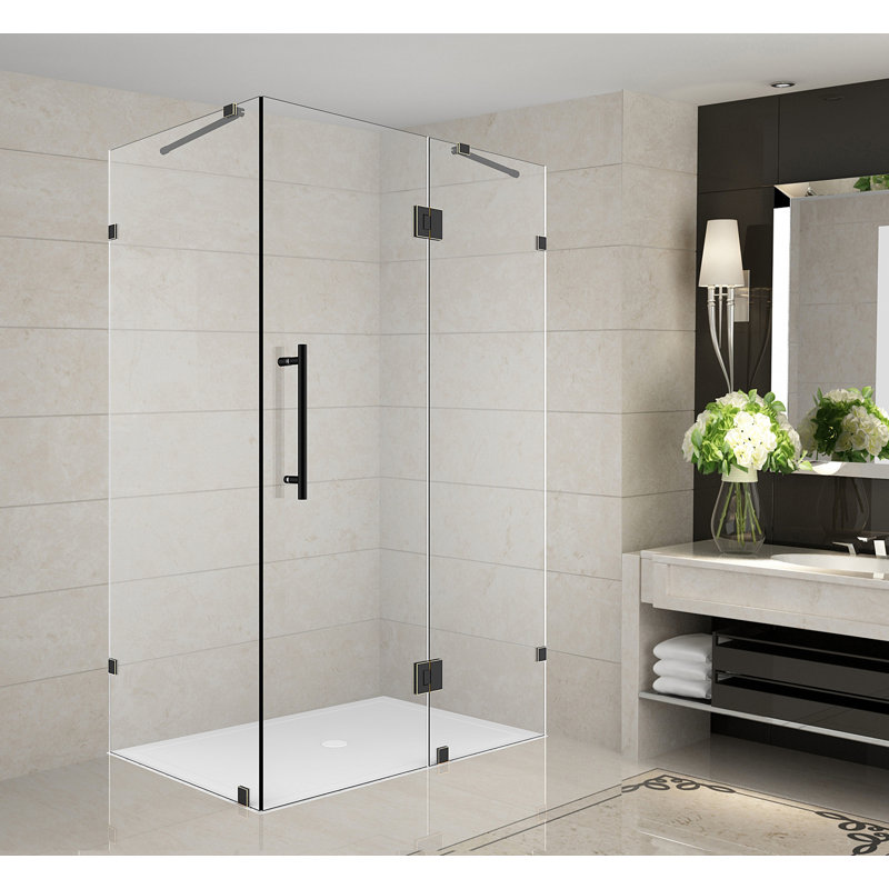 Cabine de douche rectangulaire à charnière 34 po x 72 po Avalux, Acier inoxydable, Transparent