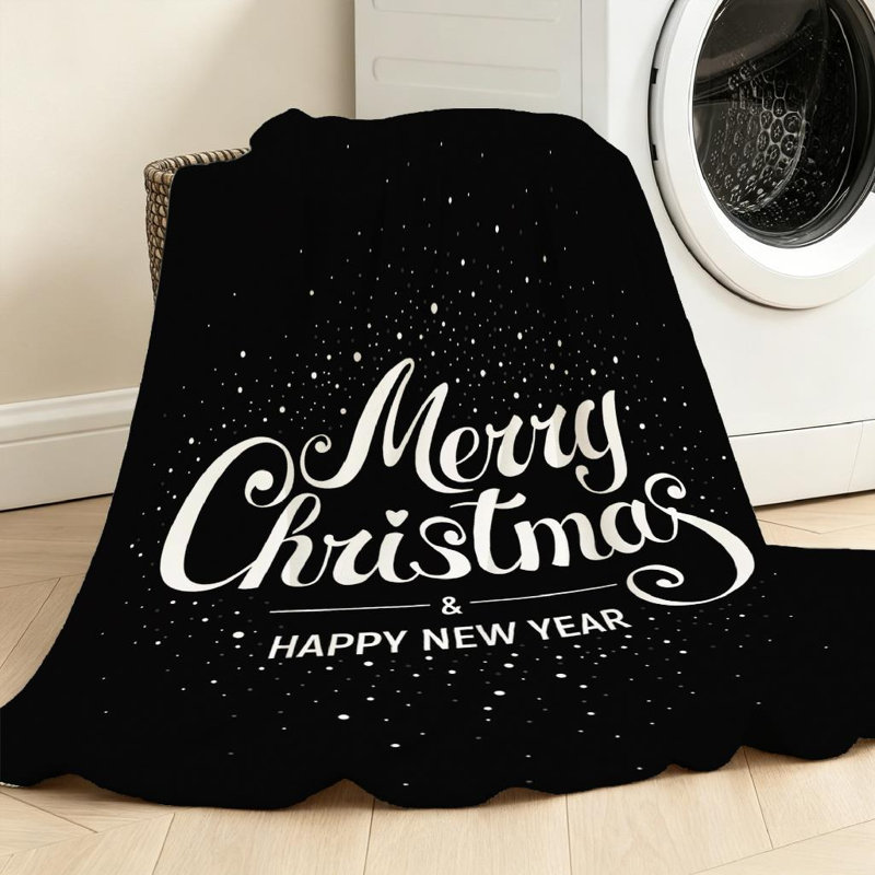Jeté en molleton noir ultra doux, imprimé Merry Christmas, Jeté 50 po x 60 po