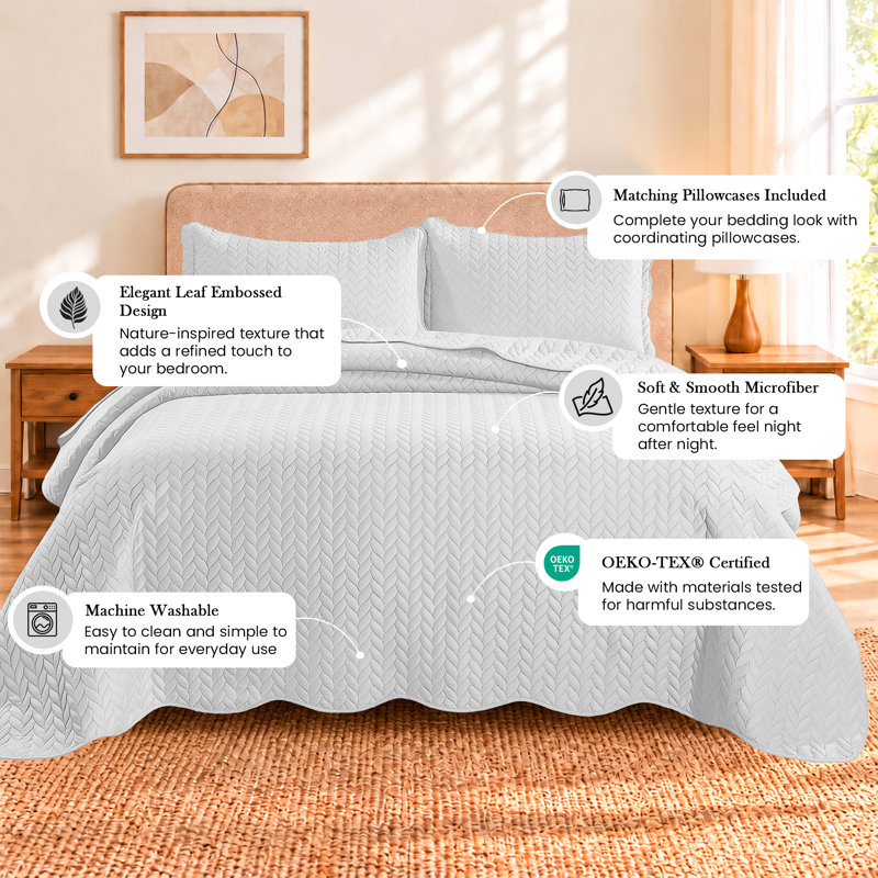 Ensemble de couvre-lit matelassé embossé - Couvre-lit en microfibre douce avec taies décoratives, literie de style hôtel pour lits hauts