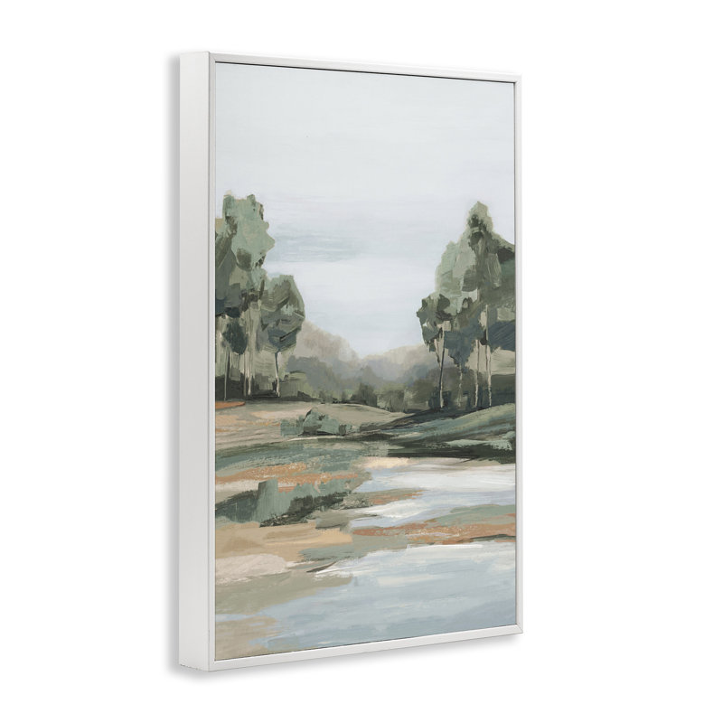 «Distant Woodland Creek View», art de la giclée encadrée, design par Hannah Dawson, H 30 po x l 20 po