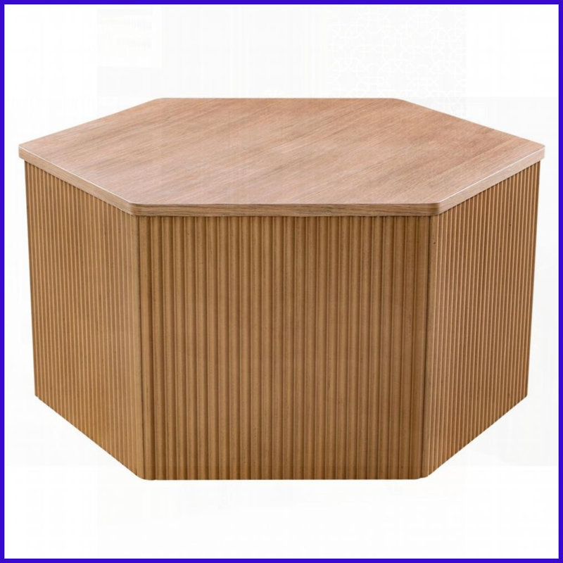 Table basse cannelée hexagonale avec grains de chêne naturel, peu encombrante Polyvalent pour le salon