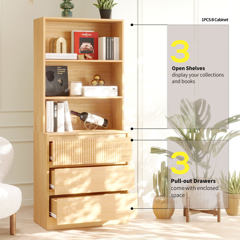 Latitude Run 71" H x 94.5" W Bookcase Cabinet with Storage