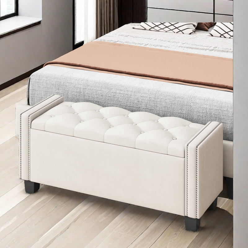 Repose-pieds rembourré en velours avec repose-pieds pour la chambre à coucher, banc de bout de lit avec rivets, repose-pieds capitonné