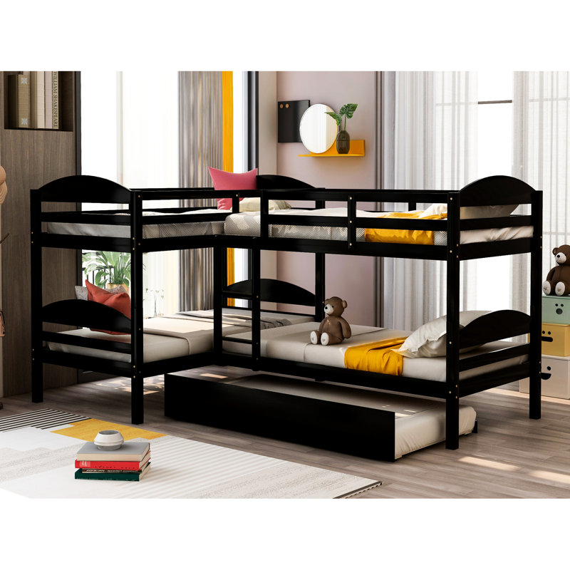 Lit simple superposé en forme de L avec lit gigogne - fonctionnel pour les chambres familiales