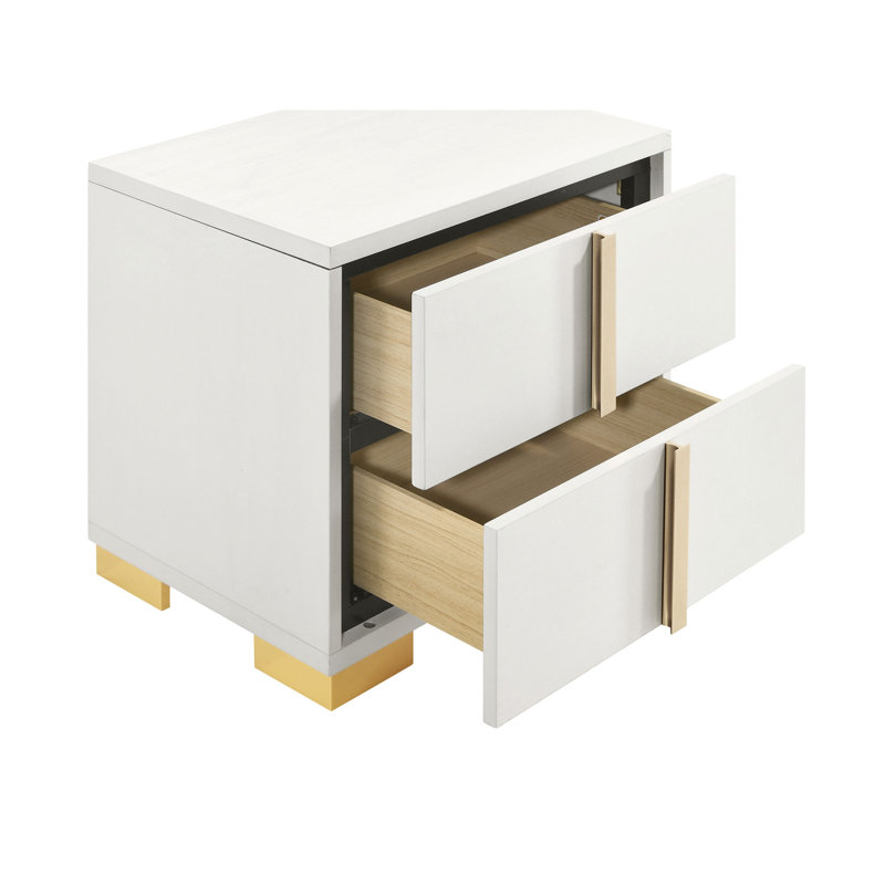 Ensemble de chambre à coucher 3 pièces Josephine White Queen avec tête de lit éclairée par DEL et deux tables de chevet