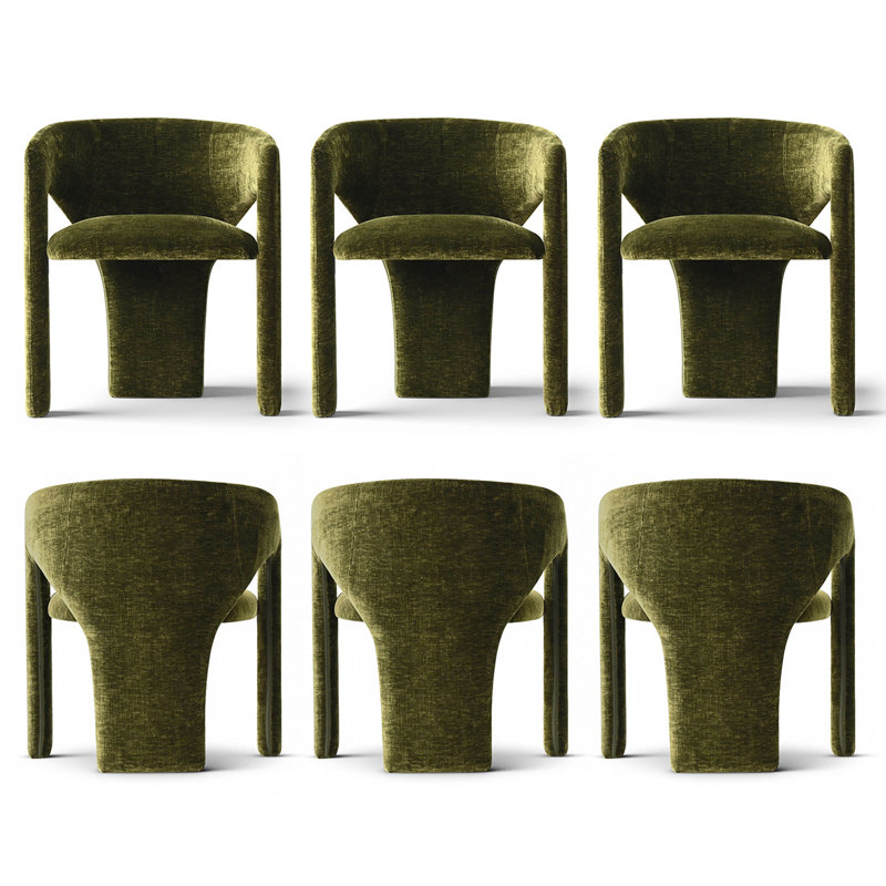 Ensemble de 6 chaises de salle à manger modernes rembourrées avec dossier incurvé et tissu chenille texturé, Green