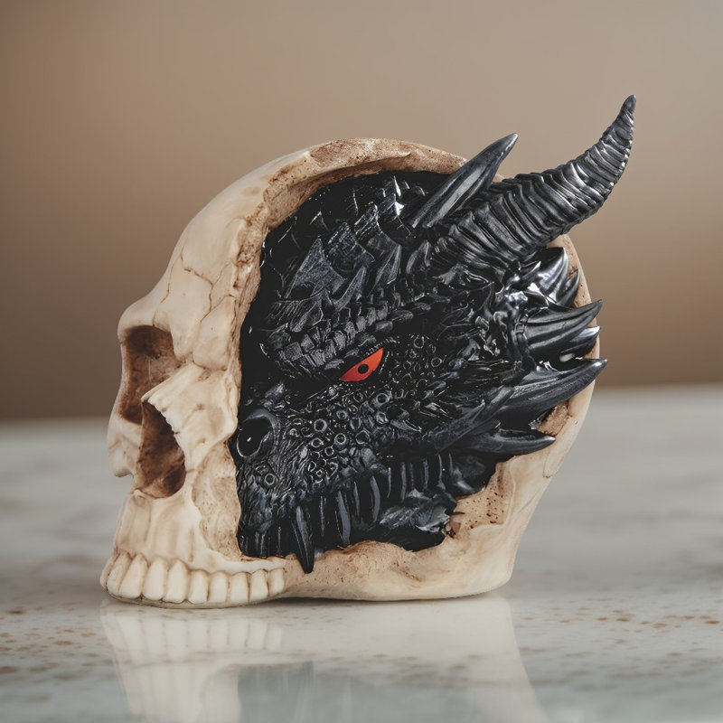Figurine crâne de dragon noir et brun, H 4,5 po x l 4,5 po x P 4,5 po