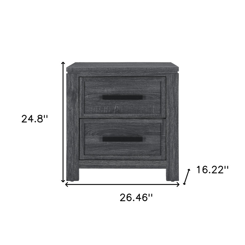 Distressed Dark Gray Solid Wood 2-Drawer Nightstand
