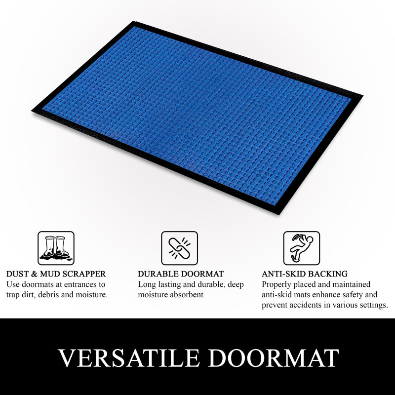 Paillasson intérieur en polypropylène antidérapant Odarius, Bleu gaufré, L 18 po x L 30 po
