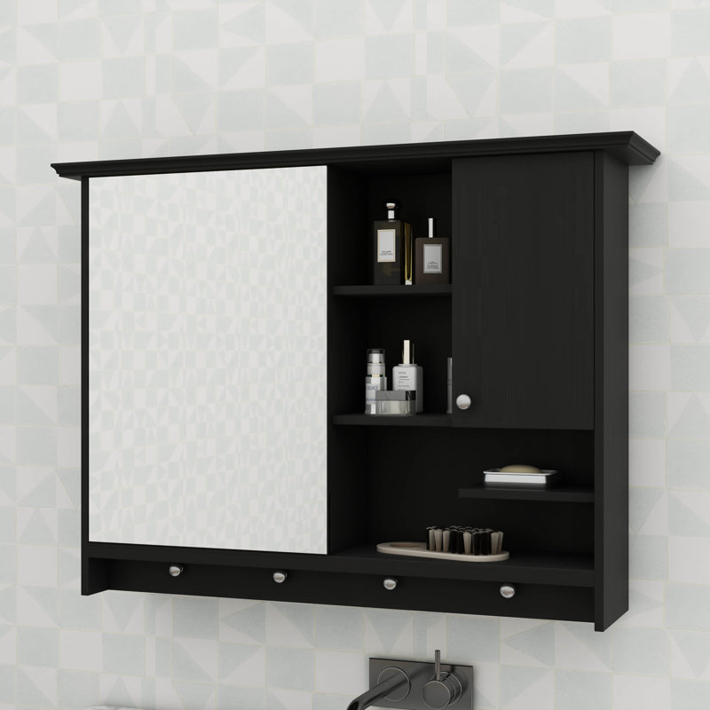 Armoire à miroir murale de 36 pouces, solution de rangement de salle de bain avec tablettes personnalisables, Noir