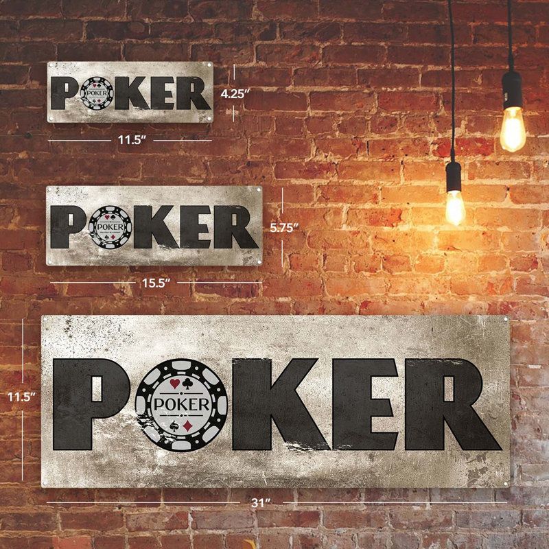 Panneau de poker en métal patiné, H 5,75 po x l 15,5 po