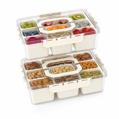 Boîte à collation à 8 compartiments LLMRR, plateau de service divisé avec couvercle et poignée, boîte à collation transparente, boîte à collation et plateau à fruits pour les voyages sur la route, les fêtes, les légumes, les fruits, les bonbon