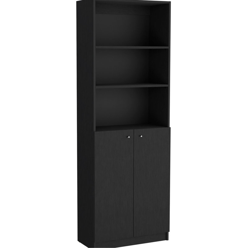 3 bibliothèques de salon en noir gracieux. Rangement élégant avec plus de 8 tablettes. Alignement horizontal des tablettes. Fermé à l'arrière. Bois fabriqué. Pour espace primaire Pièce noire - Pratique
