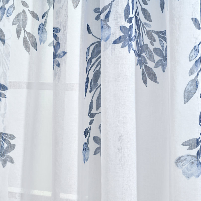 Tanisha Navy Sheer Floral Vine Polyester Window Panels