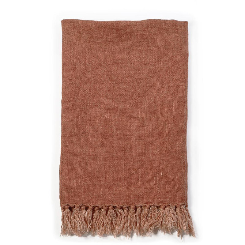 Natural Organic Linen Queen Throw Blanket with Fringe