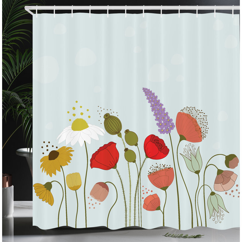 Dakota Fields Flower Shower Curtain Daisy and Peony Pattern Multicolor, 70"H x 69"W