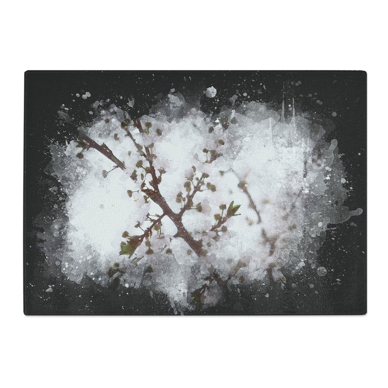 Tempered Glass Branch of a White Cherry Blossom Tree Chopping Board, 20 cm x 28.5 cm