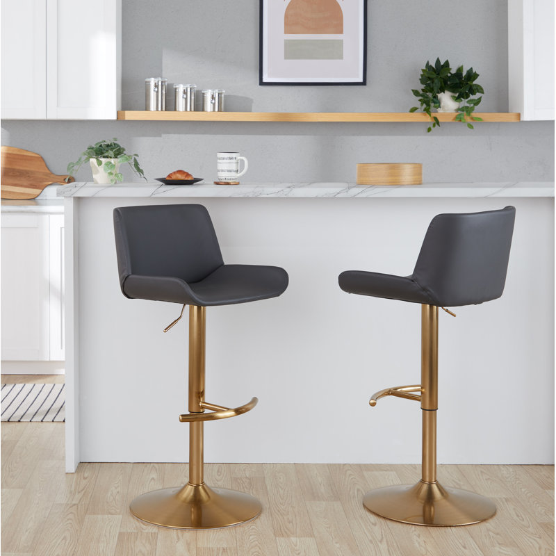 Tabouret de bar réglable rond avec repose-pieds arrondi en T Rondell - ensemble de 2, Doré, Grey