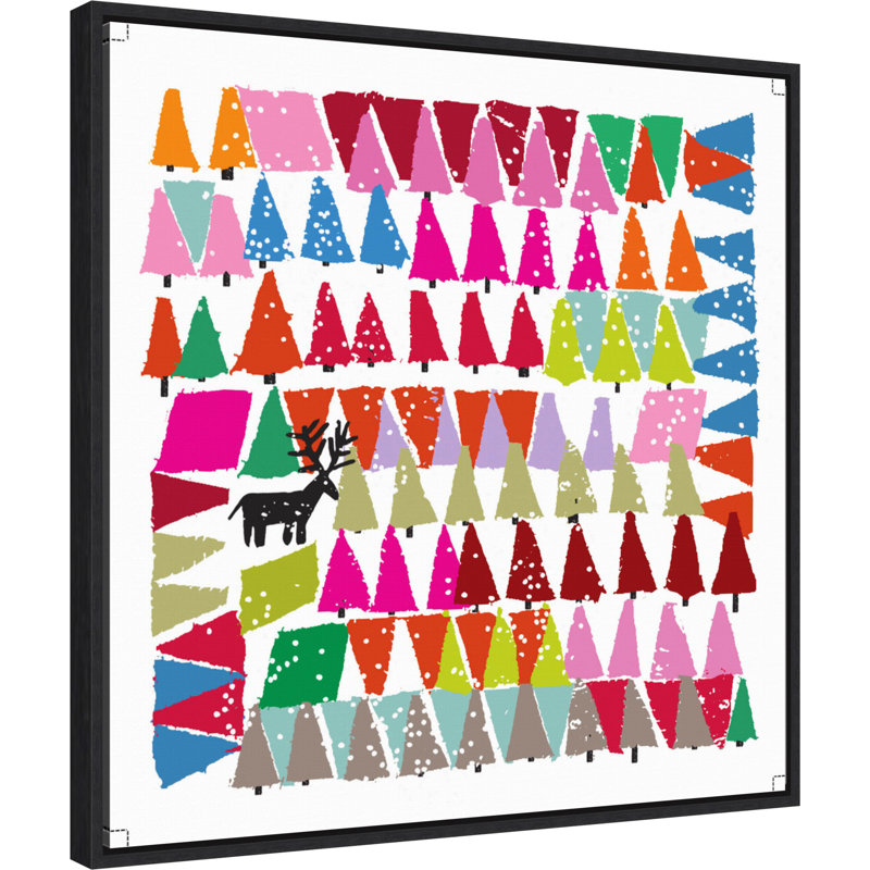 Colorful Christmas Trees Canvas Print with Black Frame