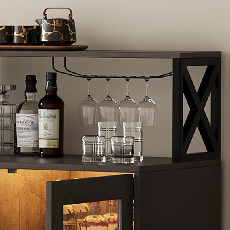 Buffet de cuisine avec lumières DEL et porte-verre, Gris rétro