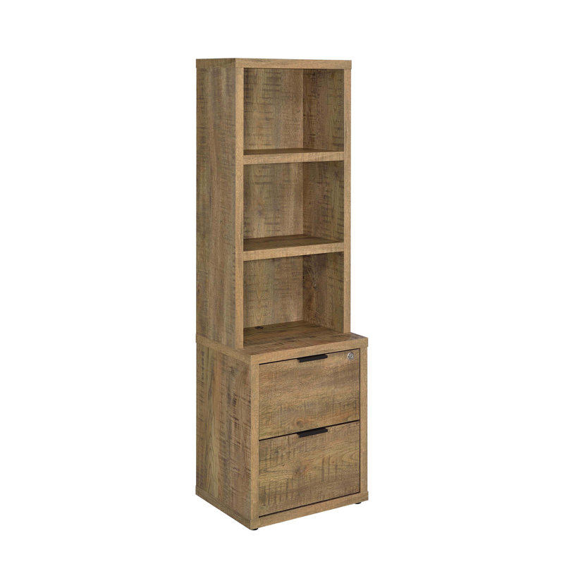 Bibliothèque Geary Mango à 3 tablettes USB et tiroir verrouillable, Manguier