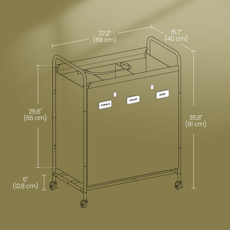 3-Section Laundry Sorter, Laundry Hamper With Wheels, Rolling Clothes Hamper Cart With Large Capacity And Removable Bags, For Laundry Room, Bedroom, Bathroom