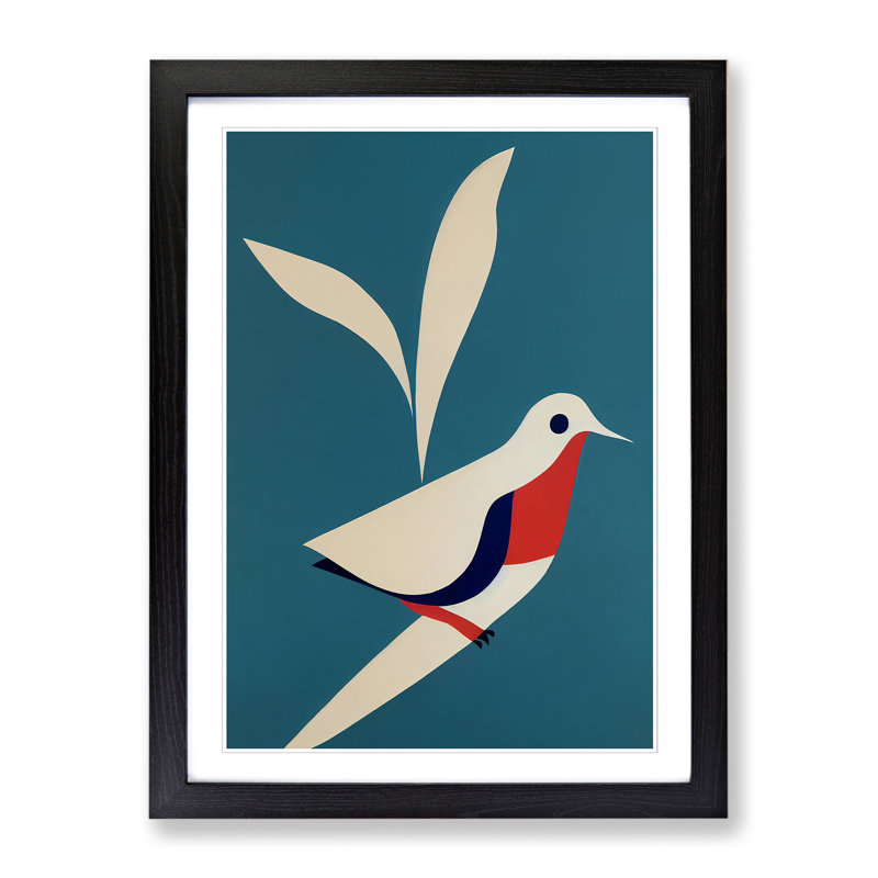 Anilya Dove Bird Minimalism - Picture Frame Print, 64cm H x 46cm W x 2cm D, Walnut